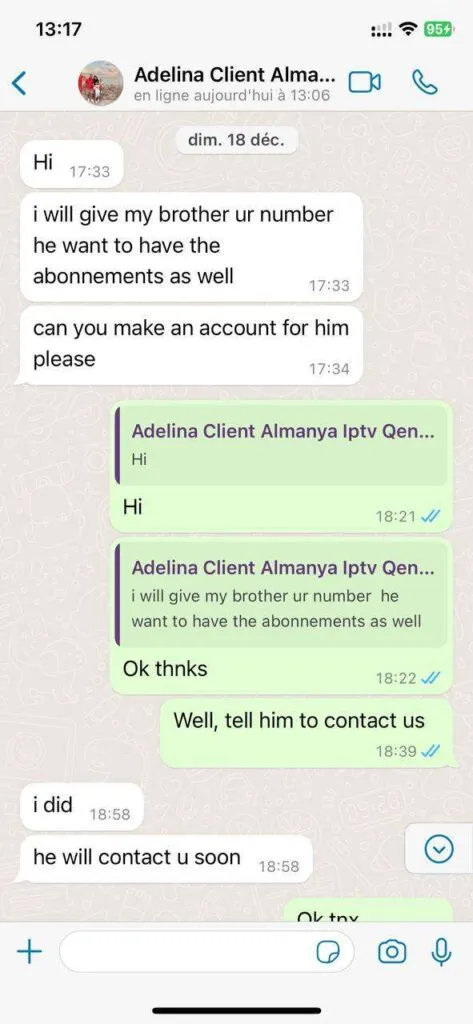 WhatsApp customer message screenshot 5 IPTV Bears review feedback